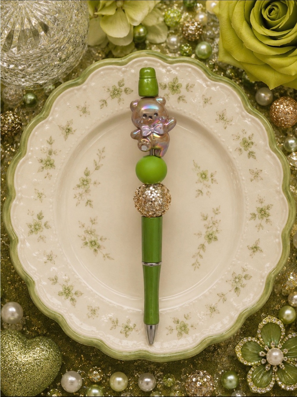 Handmade Green Bear Decorative Ballpoint Pen - Novelty Home Office Stationery